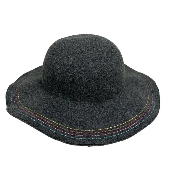 Gray Felt Floppy Hat Women Stitched Multi Color Wide Brim Size OSFM - Picture 4 of 6